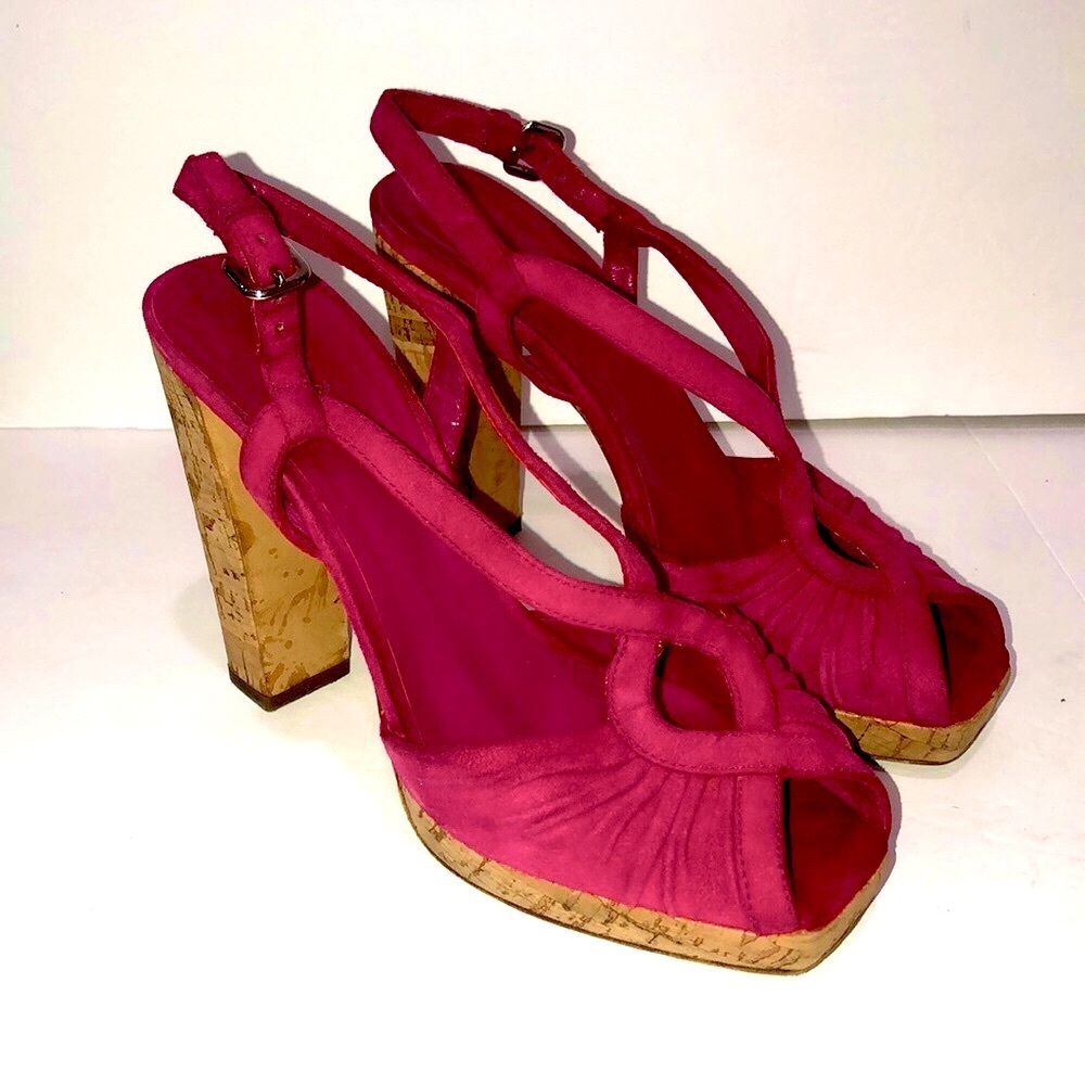 Vintage PRADA Magenta Pink Suede Cork Platform Heels